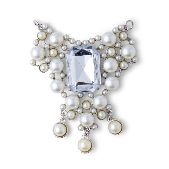 2" Silver Pearl Pendant With Emerald Cut Crystal by hildie & jo, , hi-res, image 2