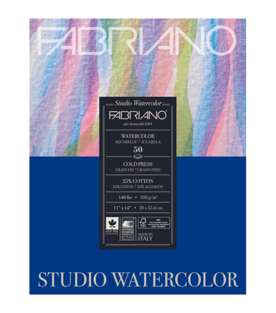 Fabriano Studio Watercolor Pad Cold Press 11''x14'' 140 lb 50 Sheets