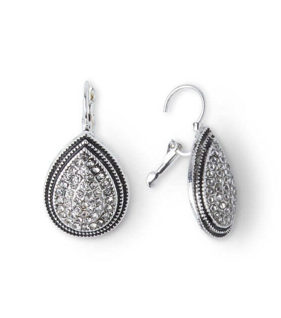 Antique Silver Teardrop Earrings With Clear Crystals by hildie & jo, , hi-res, image 3