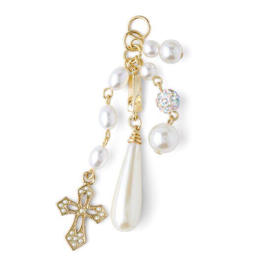 3" Gold Oval Pearl & Cross Dangle Charm by hildie & jo, , hi-res, image 2