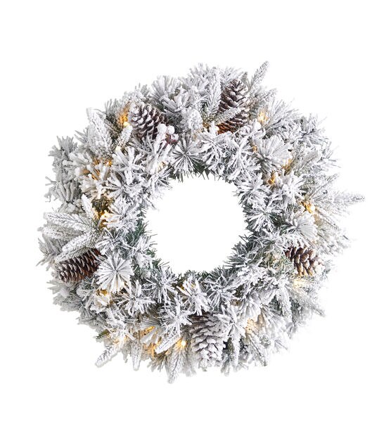 Nearly Natural Flocked Christmas Wreath 20", , hi-res, image 1