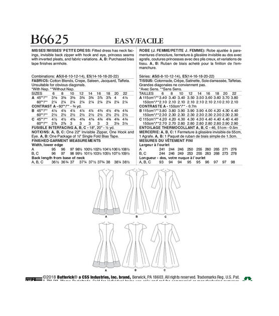Butterick B6625 Size 14 to 22 Misses Petite Dress Sewing Pattern, , hi-res, image 2