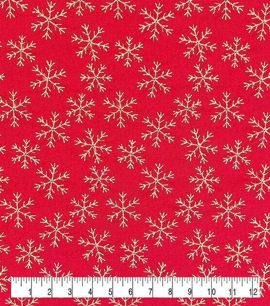 Embroidery Snowflakes on Red Christmas Cotton Fabric, , hi-res, image 3
