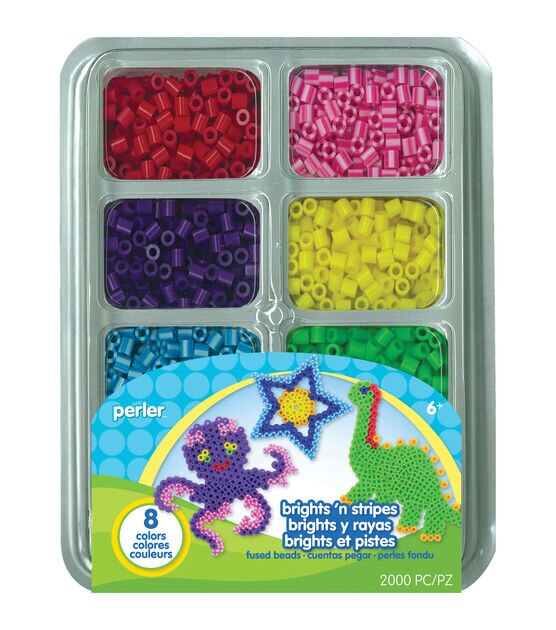 Perler Fused Bead Tray 2000 Pkg  Brights 'n Stripes