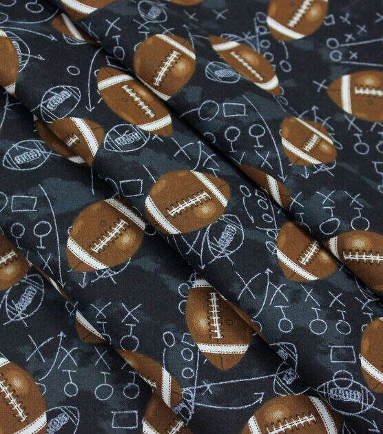 Footballs On Black Novelty Cotton Fabric, , hi-res, image 2