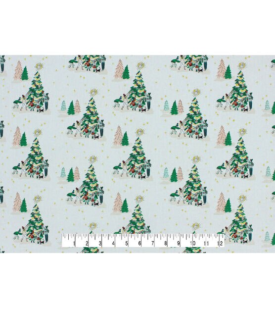 Decorating the Trees on White Christmas Cotton Fabric, , hi-res, image 4