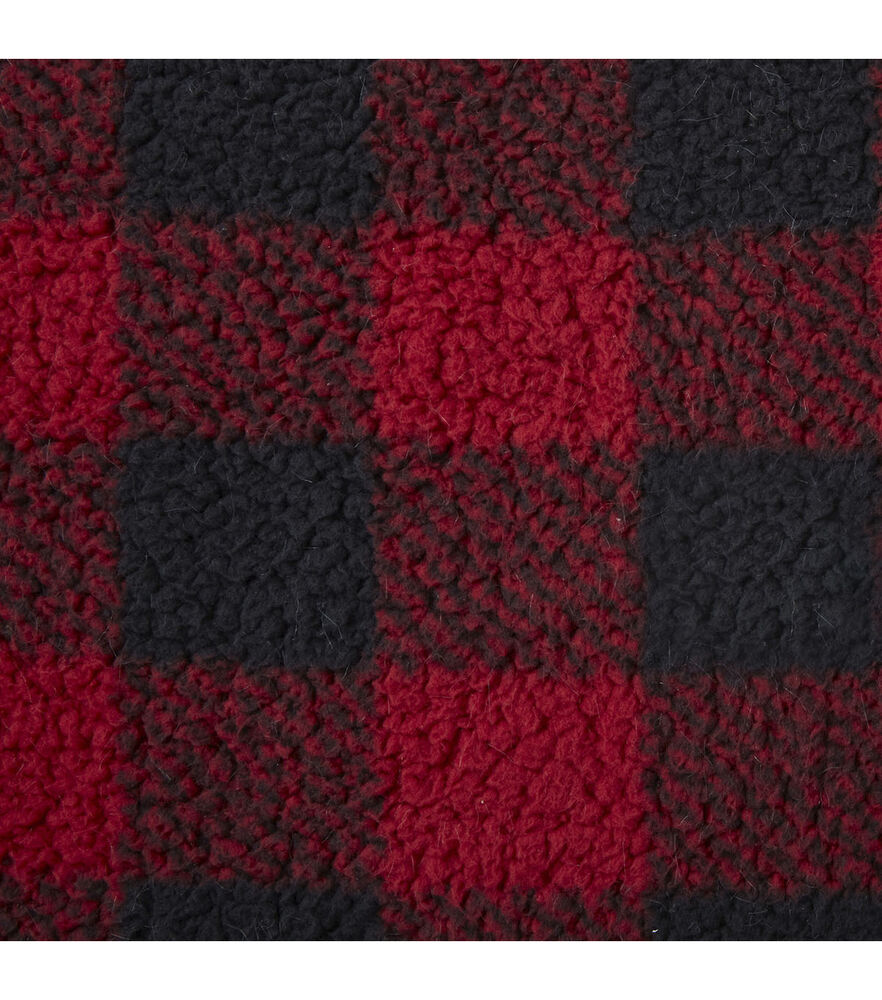 Red & Black Buffalo Checks Sherpa Fabric, Red And Black, swatch