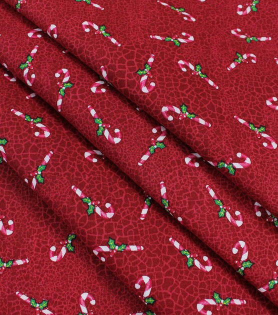 Candy Canes on Red Crackle Christmas Cotton Fabric, , hi-res, image 2
