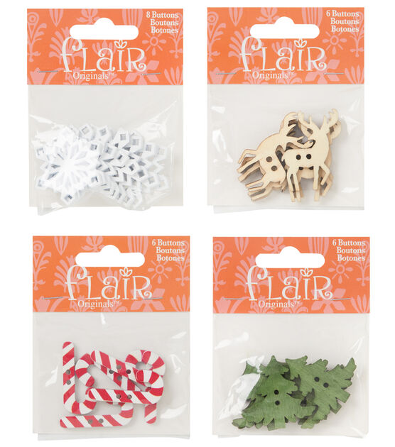 Flair Originals 1 1/2" White Wood Snowflake Novelty Buttons 8pk, , hi-res, image 6