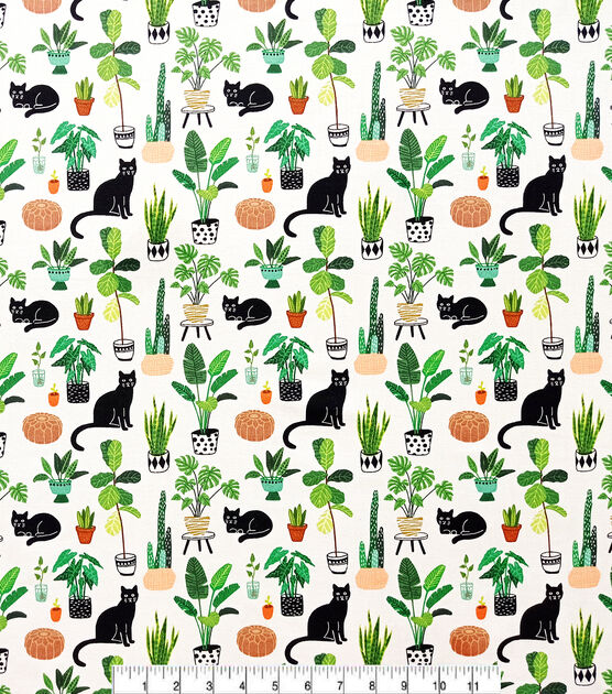 Cats And Plants Novelty Cotton Fabric, , hi-res, image 2