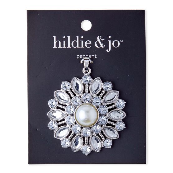 48mm Silver Metal & Acrylic Round Crystal Pendant by hildie & jo