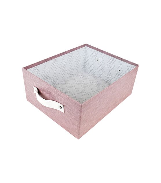 14" Pink Heather Pattern Rectangle Box With Lid & Carrying Handles, , hi-res, image 2