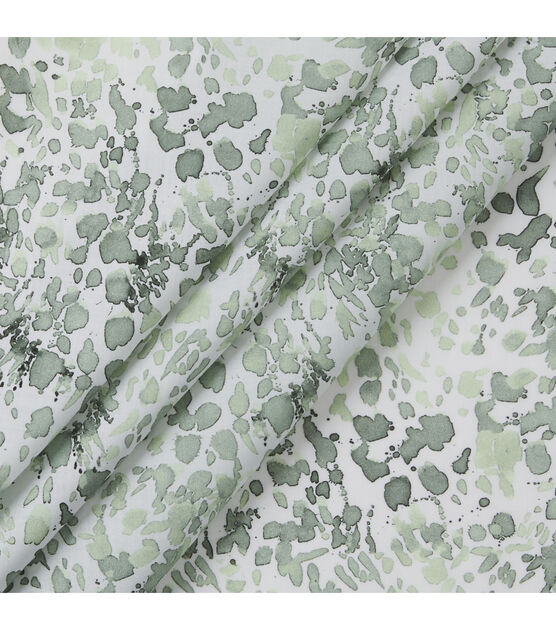 Paint Splatter Green On White Premium Cotton Lawn Fabric, , hi-res, image 2