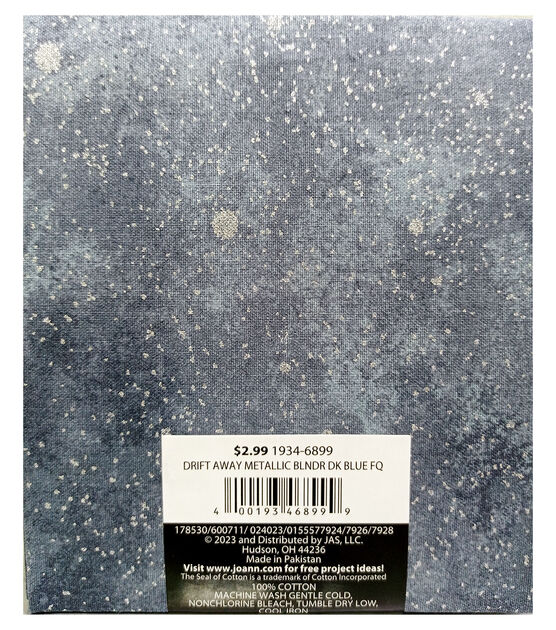 18" x 21" Blue Metallic Cotton Fabric Quarter 1pc by Keepsake Calico, , hi-res, image 2