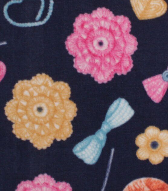 Crochet Supplies on Blue Anti Pill Fleece Fabric