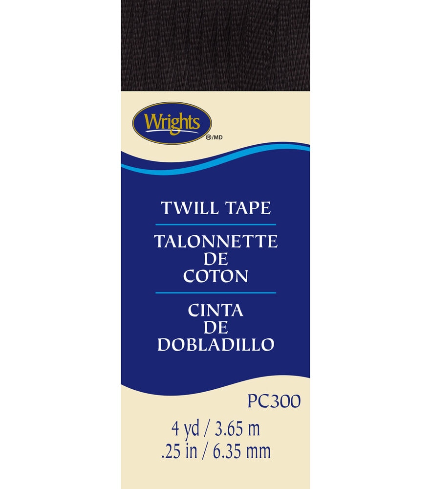 Wrights 1/4" x 4yd Polyester Twill Tape, 1/4"x4yd Black, swatch