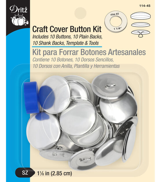 Dritz 1-1/8 Craft Cover Button Kit, 10 Sets, Nickel