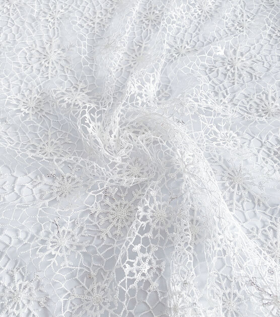 White Snowflake Lace With Silver Sequin Lace Fabric by Sew Sweet