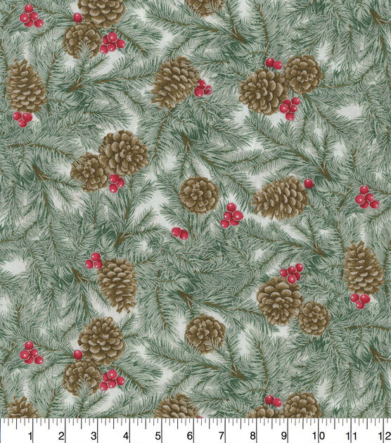 Hi Fashion Pinecones & Berries Christmas Cotton Fabric, , hi-res, image 2