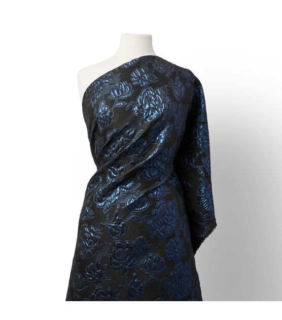 Badgley Mischka Navy & Black Floral Jacquard Fabric, , hi-res, image 7