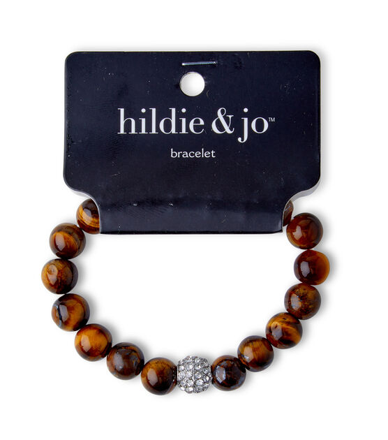 7" Black & Brown Beaded Stretch Bracelet With Crystal by hildie & jo