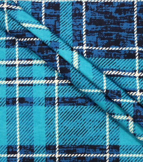 Blue Distressed Plaid Super Snuggle Flannel Fabric, , hi-res, image 2