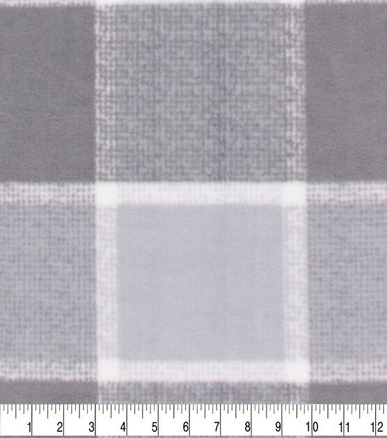 Gray Large Plaid Anti Pill Fleece Fabric
