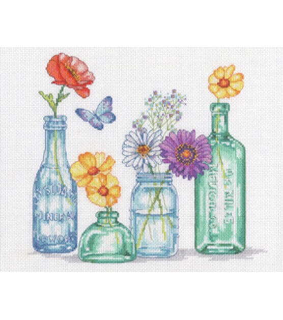 Dimensions 12" x 10" Wildflower Jars Counted Cross Stitch Kit