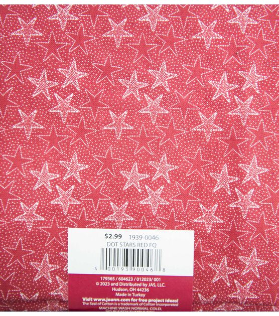 18" x 21" Red Stars Cotton Fabric Quarter 1pc, , hi-res, image 2