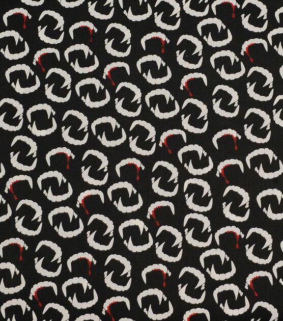 Glow in the Dark Vampire Fang Halloween Cotton Fabric, , hi-res, image 2