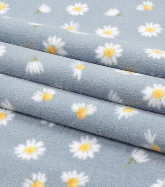 Daisies on Blue Anti Pill Fleece Fabric, , hi-res, image 2