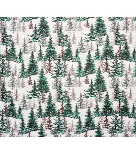 Evergreens on White Super Snuggle Christmas Flannel Fabric