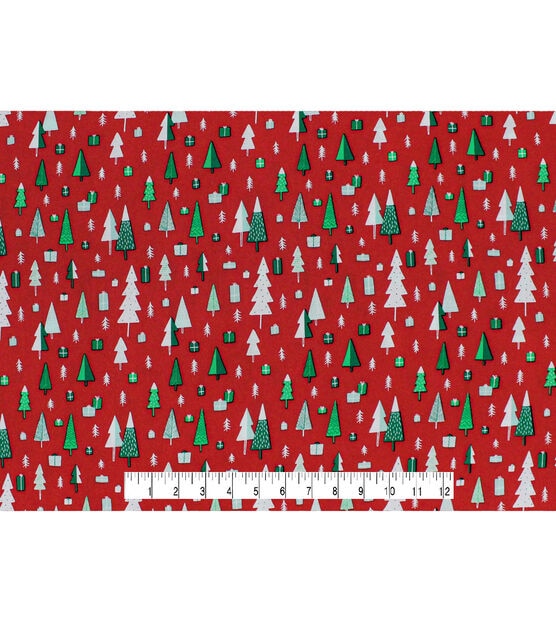 Green Trees on Red Christmas Cotton Fabric, , hi-res, image 4