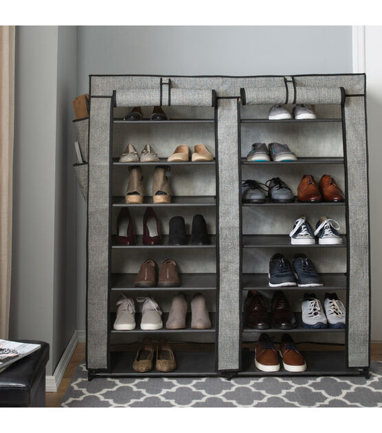 Simplify 46" x 48" Gray 7 Tier Double Wide 14 Shelf Shoe Closet, , hi-res, image 3