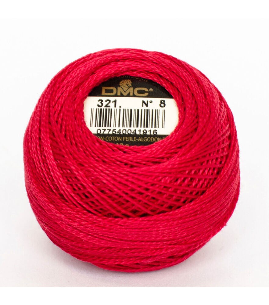 DMC 87yd Pearl Size 8 Cotton Balls Thread, 321 Red, swatch, image 4