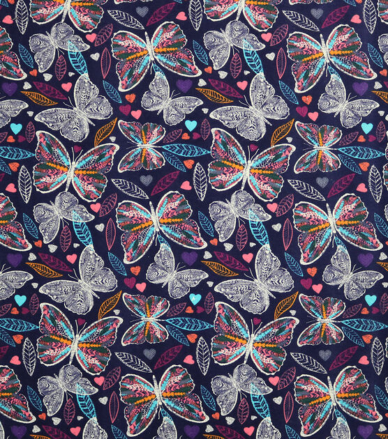 Butterfly Outline Navy Super Snuggle Flannel Fabric
