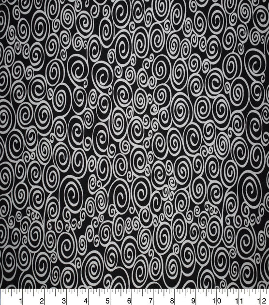 White Swirls on Black Quilt Cotton Fabric by Quilter's Showcase