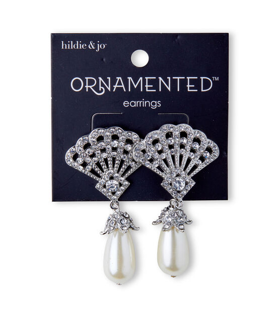 2" Silver Fan Earrings With Teardrop Pearl by hildie & jo