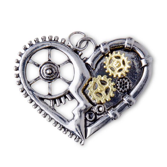 Silver & Gold Gear Heart Pendant by hildie & jo, , hi-res, image 2