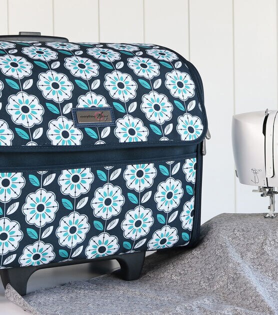 Everything Mary 4 Wheels Collapsible Deluxe Sewing Machine Storage Case Blue - Rolling Trolley Carrying Bag for Brother Singer