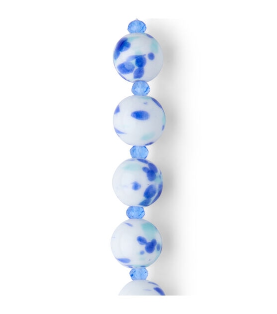 14mm White & Blue Ceramic & Glass Bead Strand by hildie & jo, , hi-res, image 3