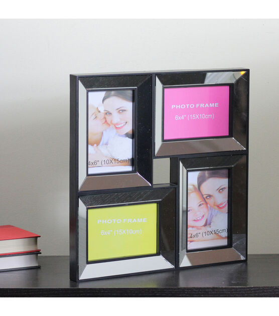Northlight 14.5" Black 4 Photo Mirrored Collage Frame, , hi-res, image 4