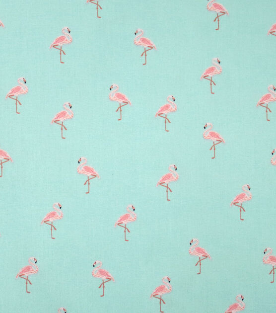 Flamingos On Teal Novelty Cotton Fabric