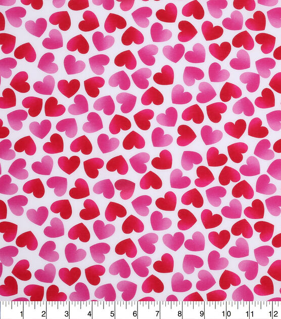 White With Pink Hearts Valentine's Day Print Cotton Fabric, , hi-res, image 2