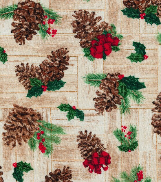 Robert Kaufman Pinecones & Holly Christmas Cotton Fabric