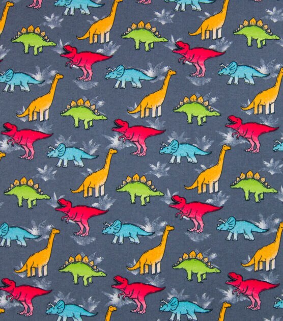 Bright Dinos on Gray Super Snuggle Flannel Fabric