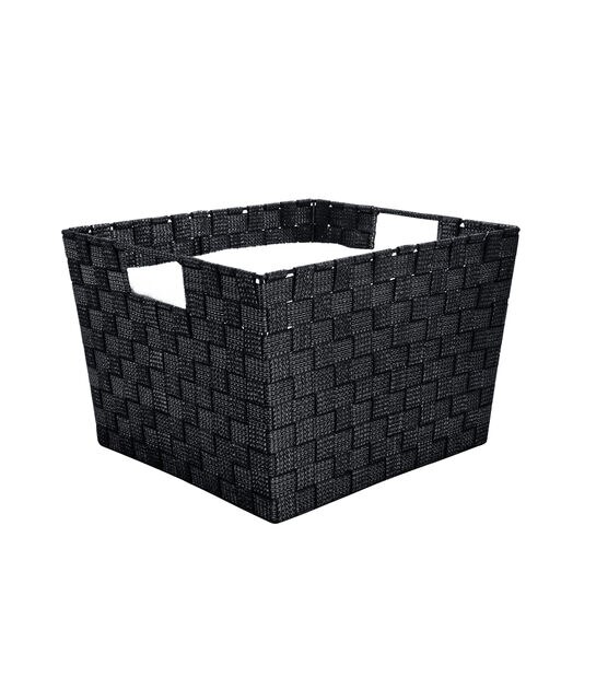 Simplify 14" x 10" Black Lurex Striped Woven Storage Bin With Handles, , hi-res, image 2