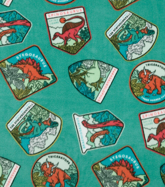 Dinosaur Patches Anti Pill Fleece Fabric