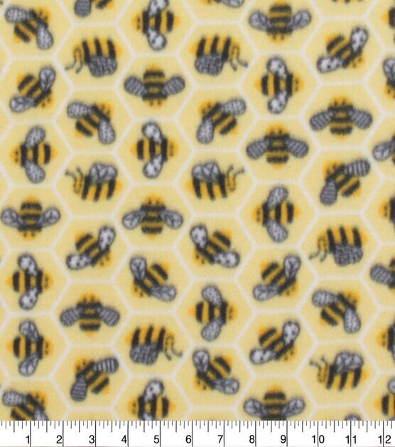 Blizzard Fleece Fabric Honeycomb Bee Tossed