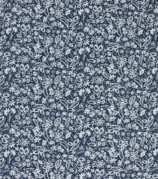 White Floral Blue Background Cotton Canvas Home Decor Fabric | JOANN
